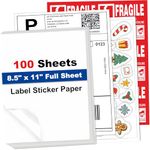 Full Sheet Label Sticker Paper, 8.5" x 11" White Matte Label Shipping Labels for Laser & Inkjet Printer, Printable Full Page Address Sticker Labels (100 Labels, 100 Sheets)