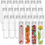 Kurtzy 25 Pack Clear Plastic Test Tubes with Screw Caps & Cleaning Brush - 75ml - Reusable Transparent Container Tubes for Candy Storage, Scientific Party, Liquids, Bath Salts, Beads & Flowers