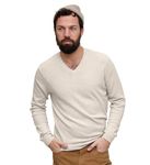 State Cashmere Men's Essential V-Neck Sweater 100% Pure Cashmere Classic Long Sleeve Pullover (White, Small)