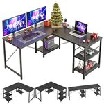 Bestier 150CM Reversible L Shaped Desk with Shelves Industrial Corner Desk 240CM Long Table Computer Workstation with 3 Cable Holes