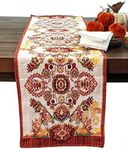 Tache Paisley Table Runner 13x120, Rococo Elegant Ornate Burgundy Orange Yellow Paisley Dining Cotton Linen Tapestry Woven Table Runner Decorative Long Table Cover for Home, Kitchen, Dining 13x120