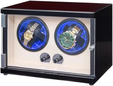 GOCHIFIX Double Watch Winder for Automatic Watches, Quiet Japanese Motor with 4 Rotation Modes & Auto-Stop, Blue LED Illuminated, Dual Power Supply, Luxury Watch Box Gift for Man/Woman's Watches