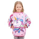 Unicorn Art Smock - Kids Aprons for Girls ages 3-8 Waterproof Toddler Art Smock Painting Toddler Apron for Girls with Long Sleeve and 3 Pockets