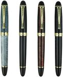 Jinhao 4 PCS X450 Fountain Pen Set, 4 Colors (Blue, Black, Red, Ice Cracks), Medium Nib With Ink Converter, Golden Trim, Gift Case