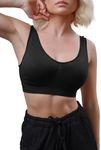 Love My Fashions® Women's Super Comfort Bra Nonpadded Pack of 1 & 3 Seamless Crop Top Bralette Everyday Wear Plus Size Sleep Yoga Stretch Sports Bras Black