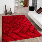 Ishrat Carpet Anti Slip Modern Geometric 3D Thick and Soft Shaggy Fur Rug & Carpet for Living Room 10x12 feet RED & Black