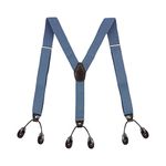 KLONKEE Men's Split Button Braces Y Shape Trimmed Button End Tuxedo Adjustable Straps Elastic Suspenders - 3.5 cm wide (blue-btn)