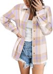 Zeagoo Flannel Shirt for Women Shirt Jacket Plaid Shacket Flannel Shirts Long Sleeve Christmas Flannel Jackets Brown White