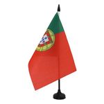 Portugal Table Flag 5'' x 8'' - Portuguese Desk Flag 21 x 14 cm - Black plastic stick and base - Drapeau Portugal AZ FLAG