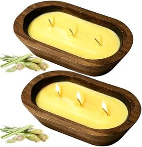SCENTORINI Citronella Candles, Wood Dough Bowl 2 Pack (35oz), 3 Wicks, Natural Soy Wax Infused with Citronella Essential Oil, Summer Fresh Scent for Outdoor Indoor Patio Camping Balcony