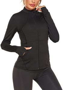 COOrun Women's Yoga Workout Running Track Jacket Tennis Gym Jackets with Thumb Holes Black XL