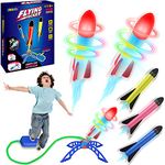 Rocket Toy for Kids, 6 Rocket Toys ( 3*LED Rockets + 3*Foam Rockets + Stickers) Garden Toys for 3 4 5 6 7 Years Old Boys Girls, Air Rocket Launcher Toy, Kids Toy Gift Sets for Outdoor, Indoor, Garden