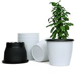 Livzing 10 Inch Self Watering Pot, Virgin Plastic Flower Pot For Indoor-Garden-Balcony-Home-Living Room-Kitchen-Office-Gifting, Self Watering Pots For Plants-Big Size Gamla Plant Pot (White-Pack of 5)