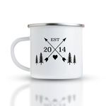 Pink Positive 10 Year Anniversary Gift | Tin Gift Camping Mug Est 2014 Year printed on Enamel Mug