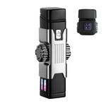 RSBYE Plasma Lighter Triple Arc Lighter Electric Lighter USB C Rechargeable Lighter Windproof Flameless Lighter 2-in-1 Cool Lighter with LED Battery Indicator (Silver)