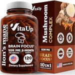 VitaUp Lions Mane Supplement Capsules - USA Made Lion's Mane Mushroom Complex 1330mg - Mushroom Supplement with Cordyceps, Shiitake, Reishi - Brain Supplements for Memory and Focus - 120 Count