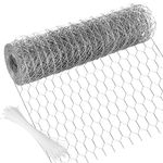 Chicken Wire 13.7 in x 393.7 in Poultry Wire Netting Hexagonal Galvanized Mesh Garden Fence Barrier for Pet Rabbit Chicken Fencing with 100 Pcs Cable Zip Ties