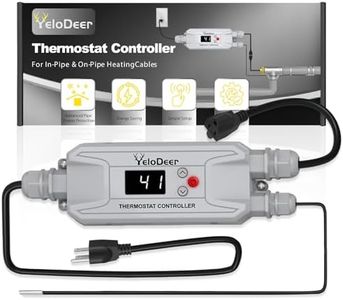 110~120 V YeloDeer Temperature Controller for in Pipe Heating Cable with 3 Ft Power Cord, Pipe Heat Tape Thermostat Includes A 15 Ft Sensor