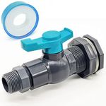 Qitdathn Rain Barrel Spigot Kit 3/4" PVC Bulkhead Fitting with Ball Valve and Thread Seal Tape and Garden Hose Male Threaded Adapter for 3/4" Female Threaded Connector(kit for 3/4 inch Female)