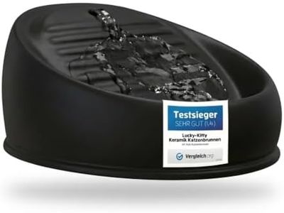 Lucky-Kitty Trinkbrunnen für Katze schwarz I Katzenbrunnen Keramik Handarbeit, hygienisch I Kein Aufladen, kein Filter-Tausch I Trinkbrunnen leise & energiesparend I Wasserspender Katzen plastikfrei