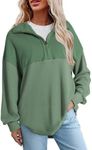 SHEWIN Womens Sweatshirts Casual Waffle Knit Half Zip Pullover Long Sleeve Tops Quarter Zip Fall Outfits Oversized Sweatshirt for Women,US 20-22(2XL),Green