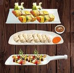 DECOR VIBES Melamine French Fries, Momos, Paneer Tikka, Cup Cake Serving Platter with 1 Dip Bowl, Serving Dessert and Snacks Platter/Tray (Marble White, Combo Pack of 4)