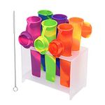 Bangp Silicone Popsicle Molds Set,6 Ice Pop Molds with Matching Stand,Multicolored Popsicle Makers with Attached Lids-Fun Kid Styles Popsicle Party Pack-With Cleaning Brush (Mixed color)