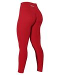 AUROLA Power Workout Leggings for Women Tummy Control Squat Proof Ribbed Thick Seamless Scrunch Active Pants, Flame Red, Small