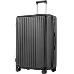 COOLIFE Suitcase Trolley Carry on Hand Cabin Luggage Hard Shell Suitcase Lightweight ABS Material with TSA Lock Telescopic Handle and 4 Dual Spinner Wheels (Black, 28 Inch)