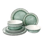 AELS Melamine Dinnerware Set of 12 Pcs Dinner Dishes Set for Indoor and Outdoor Use, Dishwasher Safe, Lightweight Unbreakable, BPA Free, Sage Green