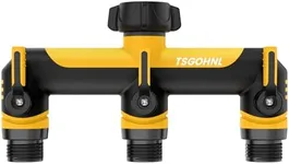 3/4-Inch Garden Hose Splitter, Outdoor Faucet Adapter, Patio Hydrant Manifold - Designed for Multiple Irrigation System Sprinkler Timers, 3-Way Hose Bib Valve-Yellow
