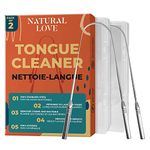 Natural Love Tongue Scrapers, 304 Stainless Steel Tongue Scraper, 2 Counts Professional Tongue Cleaner Scraper with 2 Separate travel Case - 2 Pack