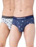 DAMENSCH Men's Regular Fit Printed Cotton Briefs Underwear| Combed Cotton, Stretchy Fabric, Anti-Bacterial and Microfibre Waistband Innerwear for Men, Briefs for Men-Blue Buzz,Stroke Gray-L