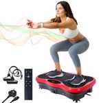 EVOLAND Vibration Plate Exercise Machine, Vibration Fitness Trainer with Bluetooth Speaker 5 Program Modes 2 Resistance Bands, Home Exercise Equipment for Fitness Body Toning-Red