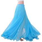 Baisdan Belly Dance Long Swing Skirt Festival Tribal Chiffon Maxi Full Skirt Sky Blue