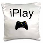 3dRose LLC. Iplay, Black Lettering on White Background, Picture of Game Controller-Pillow Case, (pc_180064_1), Satin, 16 x 16 inch