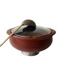 Ziaon LPG and Microwave Pre Seasoned Clay Handi/Earthen Cooking Pot with Tempered Glass Lid, Steel Ring &Coconut Shell Spatula - 4 Litter red