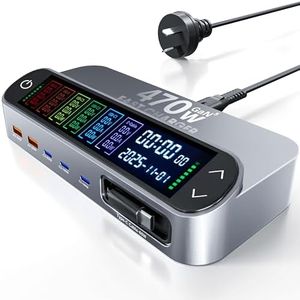Aerostralia 470W USB C Charging Station - 140W GaN Desktop Charger with Digital Display, 6-Port Fast Charger Hub Compatible with MacBook Pro, Laptop, iPad, iPhone 17/16, Samsung Galaxy S26, and More