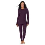 Cuddl Duds Thermal Underwear Top and Leggings Set for Women - Heavyweight Fleece Lined Long Johns- Winter Clothes Base Layer, Boysenberry Purple, XXL