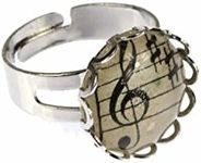 Miniblings Treble Clef Note Music Ring - Treble Clef Note Music - Handmade Fashion Jewellery I Finger Ring with Motif I Adjustable One Size, 16mm, Metal Glass