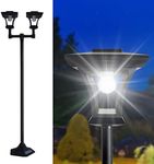 AUSWAY 180cm Solar Lamp Post Lights Outdoor with Double Lamp, Waterproof Solar Powered Street Lights for Garden, Pathway, Driveway, Front/Back Door, Warm White Solar Post Light, Replaceable Bulb