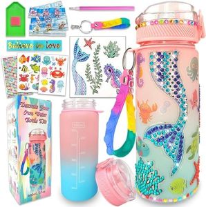 PELOSTA Decorate Your Own Water Bottle Kits for 3 4 5 6 7 8 Year Old Girls, Mermaid Toys Painting Crafts,Fun DIY Arts and Crafts for Girls Christmas Birthday Gifts (Mermaid 600ml)