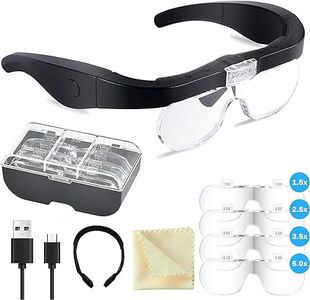 Lunette Loupe avec 2 LED,Frontale Grossissantes Casque Loupe Mains Libres pour la Lecture de lentilles avec 4 Lentilles Amovibles pour Lecture Bijoutier Couture Bricolage (1,5X, 2,5X, 3,5X, 5,0X)
