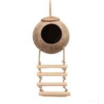 MEISH Gecko Coconut Husk Hut with Ladder Natural Reptile Hideouts Cave Habitat with Hanging Loop for Pets Leopard Gecko