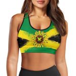 Yewattles High Impact Sports Tank Bras Back Cell Phone Pocket for Women Phone Pocket Running Bra Seamless, Jamaica Flag Sunflowers, 3X-Large