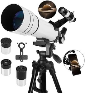 Telescopes for Adults Astronomy, 70mm Aperture 400mm Refractor Telescope for Kids FMC Coated-High Transmission with Smartphone Adapter Tripod Astronomical Telescope for Beginner White