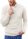 COOFANDY Men's Jumper Turtleneck Jumper Winter Sweater Polo Neck Jumpers Knitted Sweater High Neck Jumper Henly Jumper Cable Knit Jumper Thick Pullover White L