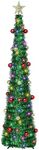 Collapsible Artificial Christmas Tree, 5ft/1.5m Xmas Tinsel Tree with Lights and 30 Color Balls, Pop up Sequins Artificial Tree for Xmas Holiday Party Carnival Decorations (Gold with Balls)