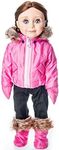 THE QUEEN'S TREASURES 18 Inch Doll Clothes, Complete Ski Wear Outfit, 6 Piece Zippered Pink Jacket, Pants, Gloves, and Boots Too, Compatible for Use with American Girl Dolls. Doll NOT Included