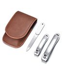 YOUGUOM Nail Clipper Set - Stainless Steel Fingernail Clippers Toenail Curved Blades Nail Cutter and Nail File w/PU Sheath for Men Women